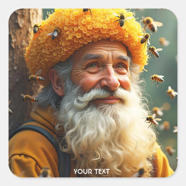 Fantasy Cute Bee Hat Man Square Sticker (Front)