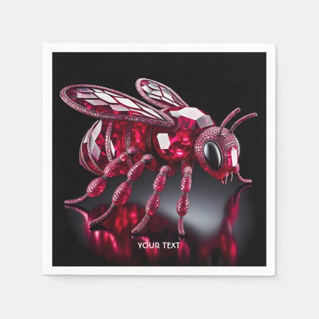 Fantasy Cute Bee Ruby Diamonds Napkin (Front)