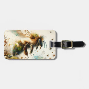 Fantasy Cute Bee Watercolor Flowers Luggage Tag