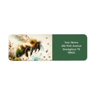 Fantasy Cute Bee Watercolor Flowers Return Address Label