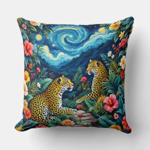 Fantasy Cute Big Cats Flowers Cushion