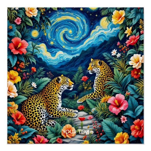 Fantasy Cute Big Cats Flowers Poster (Front)
