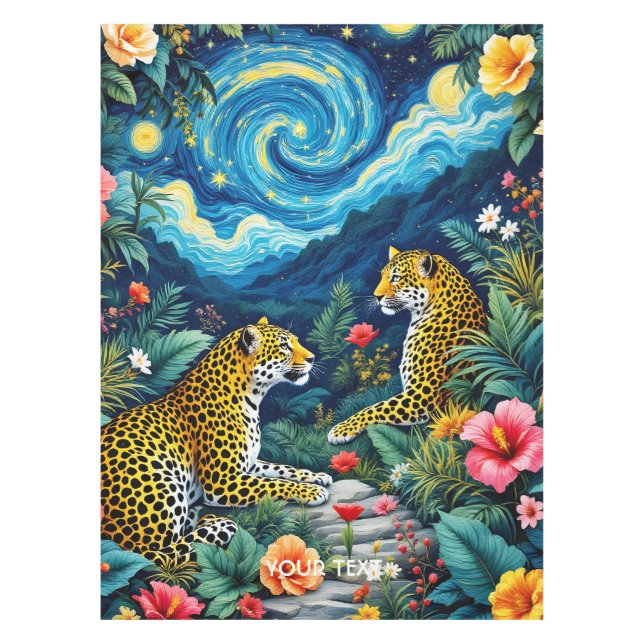 Fantasy Cute Big Cats Flowers Tablecloth (Front)
