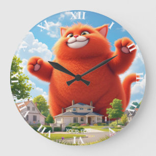 Fantasy Cute Big Orange Cat Large Clock