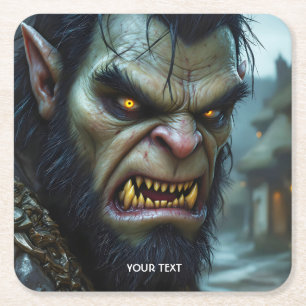 Fantasy Cute Big Strong Warrior Square Paper Coaster