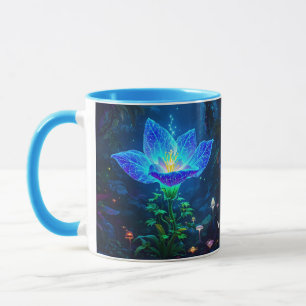 Fantasy Cute Bioluminescent Blue Flower Mug
