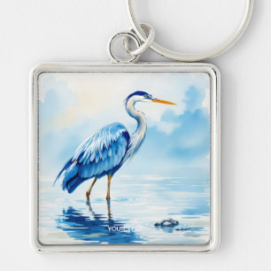 Fantasy Cute Bird Blue Watercolor Key Ring