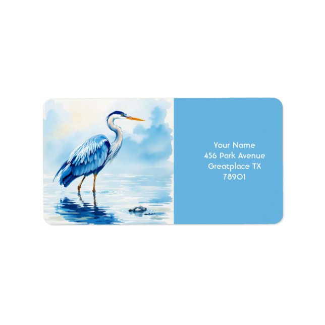 Fantasy Cute Bird Blue Watercolor Label (Front)