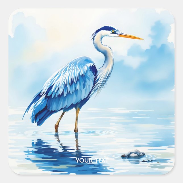 Fantasy Cute Bird Blue Watercolor Square Sticker (Front)