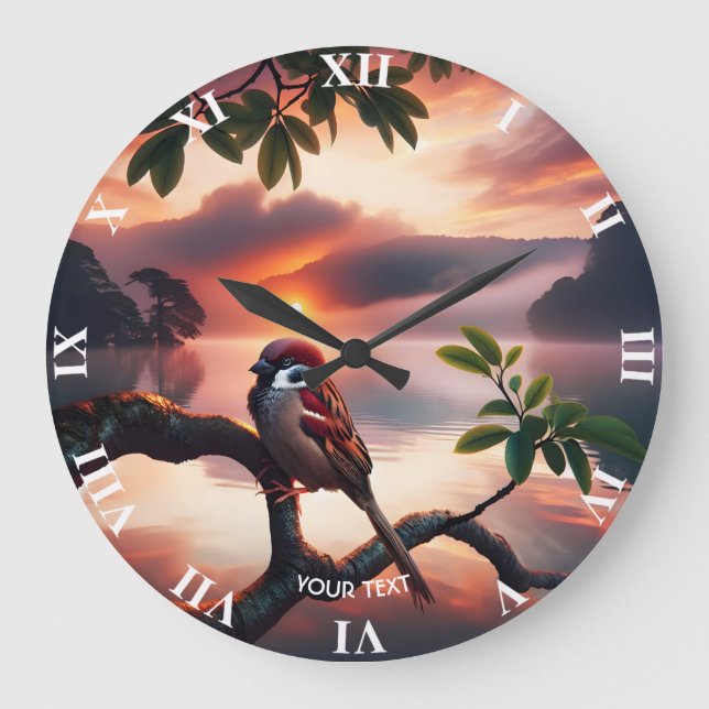 Fantasy Cute Bird Branch Lake Large Clock (Front)
