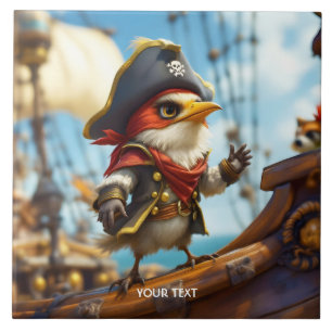 Fantasy Cute Bird Captain Pirate Ceramic Tile