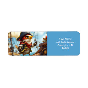 Fantasy Cute Bird Captain Pirate Return Address Label