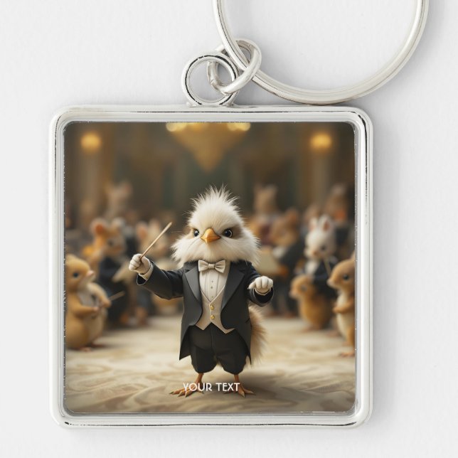 Fantasy Cute Bird Conducts Orchestra Key Ring (Front)