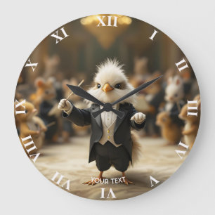 Fantasy Cute Bird Conducts Orchestra Large Clock
