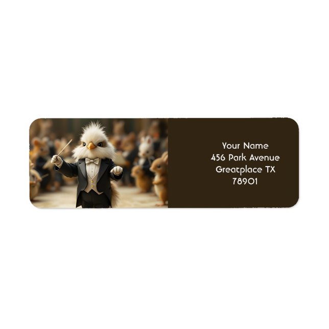 Fantasy Cute Bird Conducts Orchestra Return Address Label (Front)