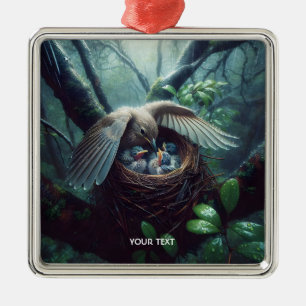 Fantasy Cute Bird Nest Rain Metal Ornament