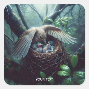 Fantasy Cute Bird Nest Rain Square Sticker