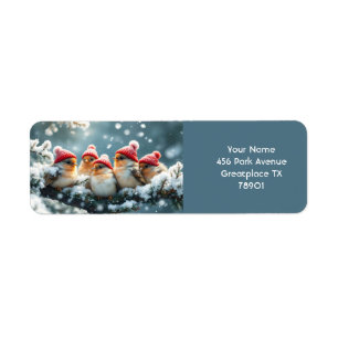 Fantasy Cute Birds Hat Snow Return Address Label