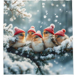 Fantasy Cute  Birds Hat Snow Shower Curtain