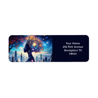 Fantasy Cute Black Beautiful Lady Return Address Label