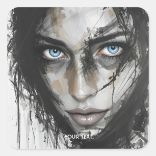 Fantasy Cute Black Blue Girl Square Sticker