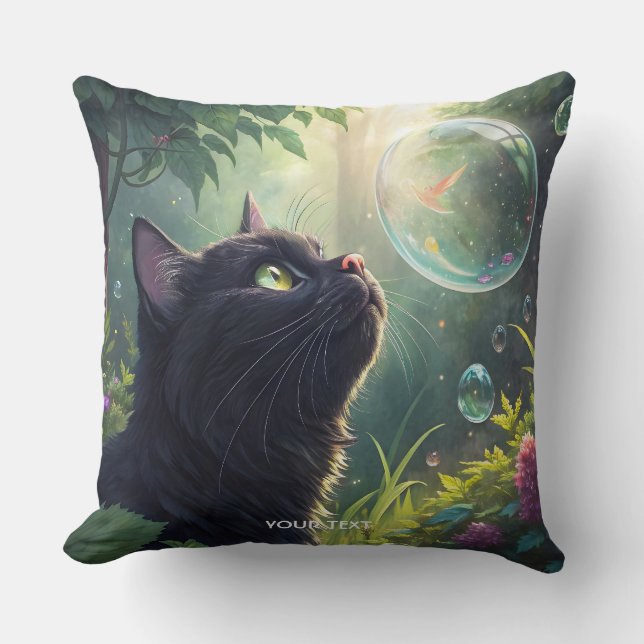 Fantasy Cute Black Cat Forest Cushion (Front)