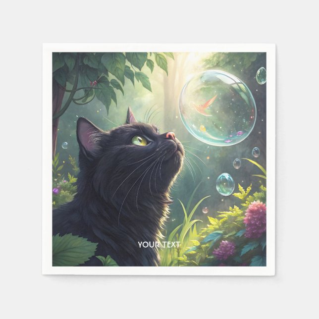 Fantasy Cute Black Cat Forest Napkin (Front)