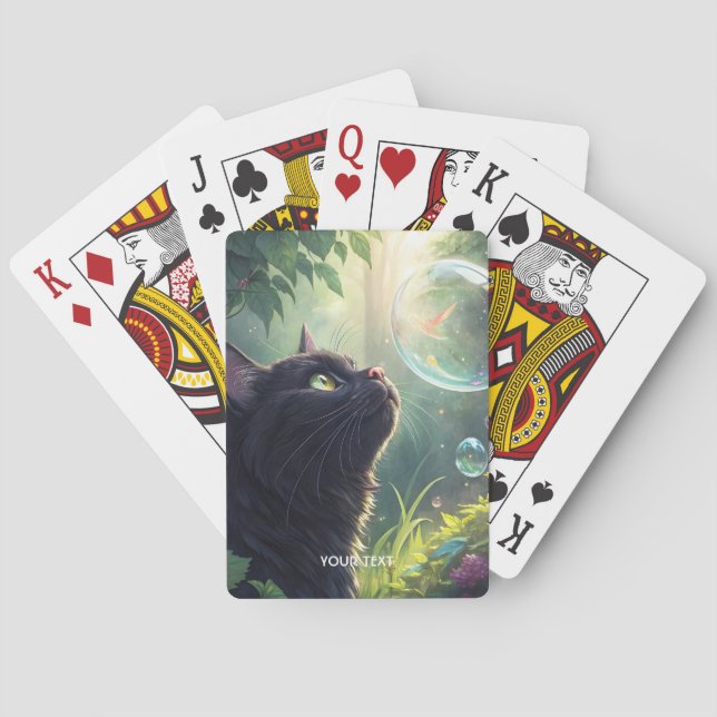 Fantasy Cute Black Cat Forest Playing Cards (Back)