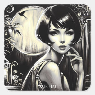 Fantasy Cute Black Hair Girl Square Sticker