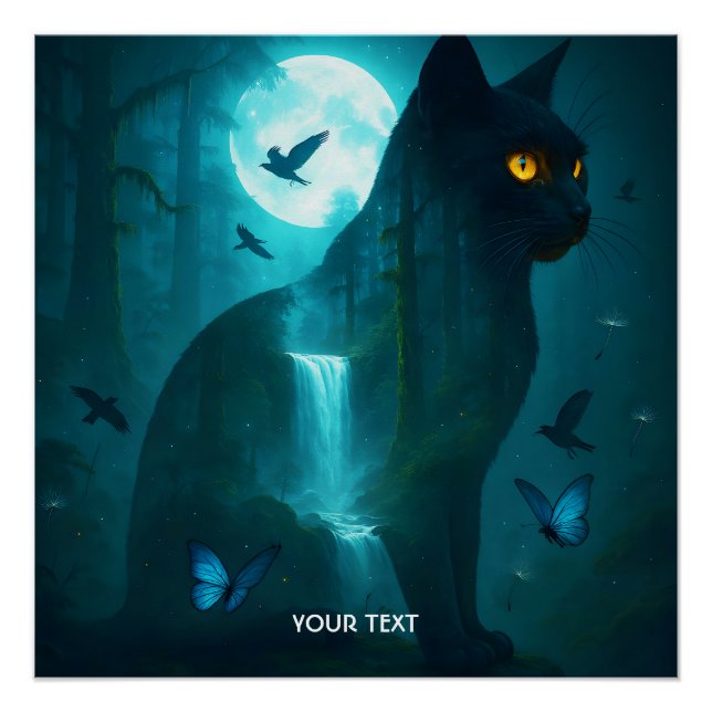 Fantasy Cute Black Surreal Cat Poster (Front)