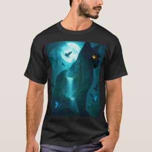 Fantasy Cute Black Surreal Cat T-Shirt