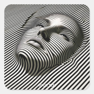 Fantasy Cute Black White Face Square Sticker