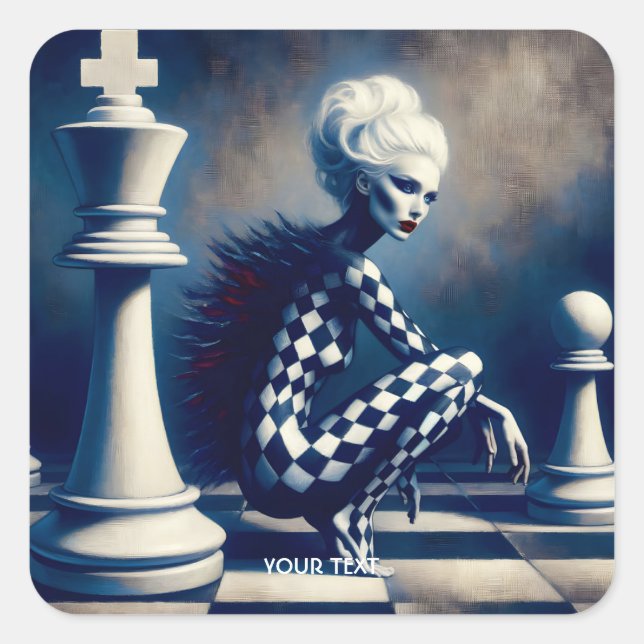 Fantasy Cute Black White Lady Square Sticker (Front)