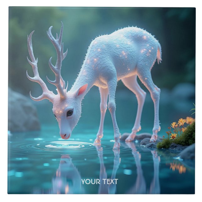 Fantasy Cute Blue Baby Deer Ceramic Tile (Front)