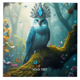 Fantasy Cute Blue Bird Forest Ceramic Tile