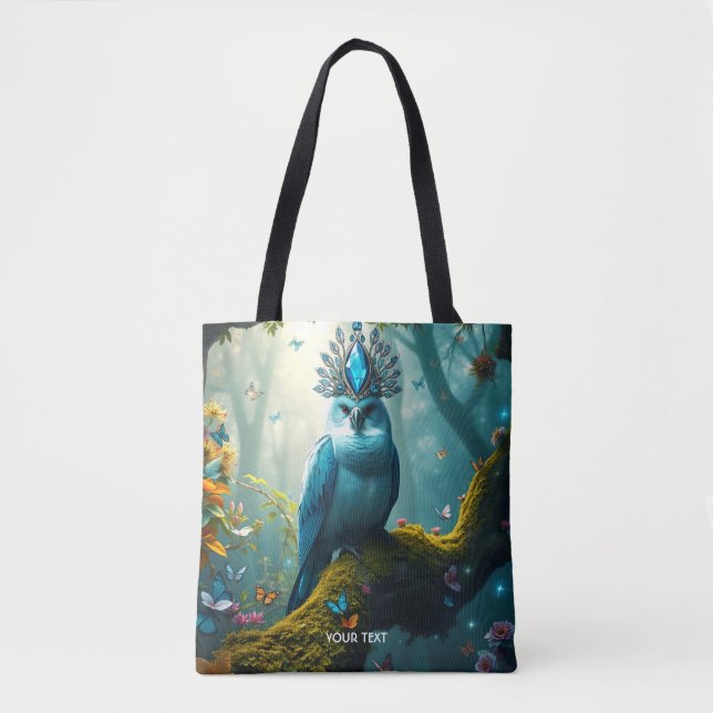 Fantasy Cute Blue Bird Forest Tote Bag (Front)