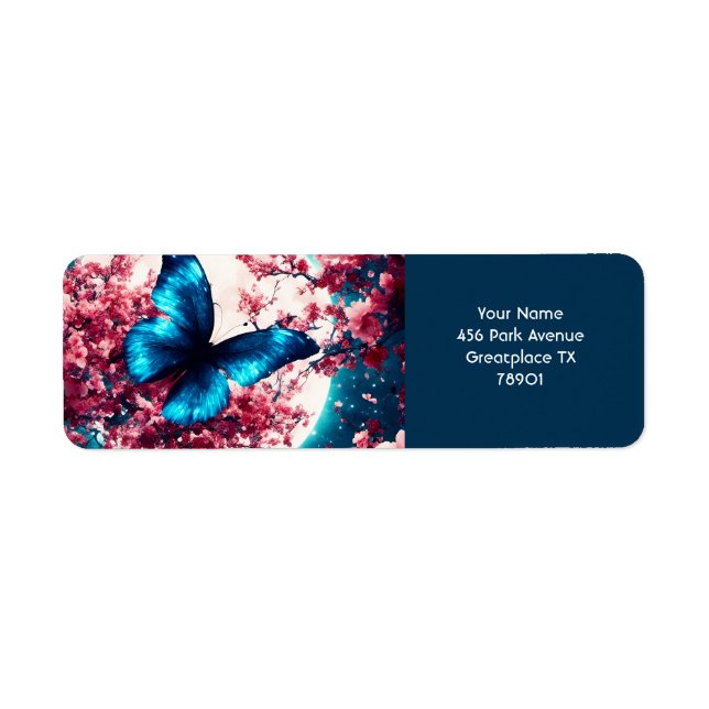 Fantasy Cute Blue Butterfly Moon Return Address Label (Front)
