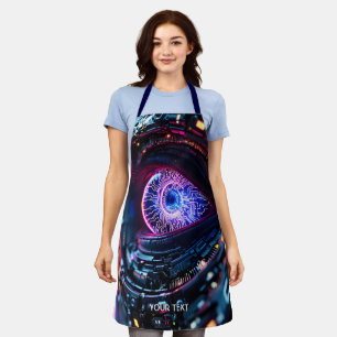 Fantasy Cute Blue Cyber Eye Apron