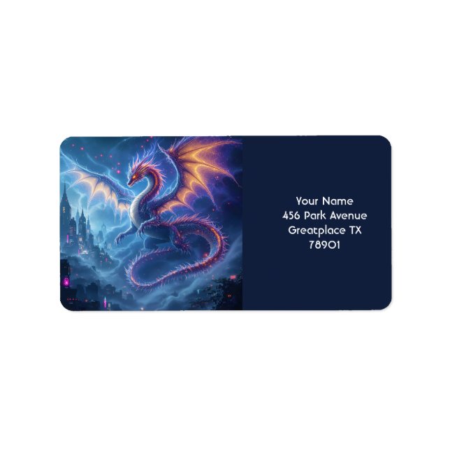 Fantasy Cute Blue Dragon City Label (Front)