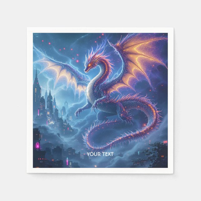 Fantasy Cute Blue Dragon City Napkin (Front)