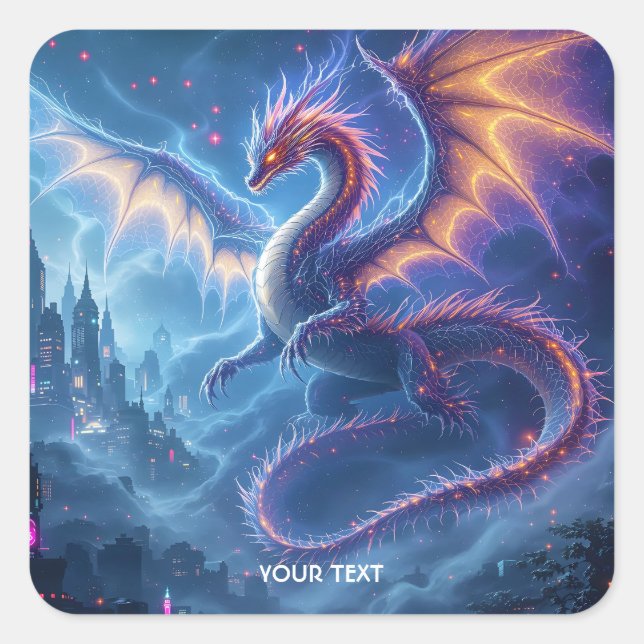 Fantasy Cute Blue Dragon City Square Sticker (Front)