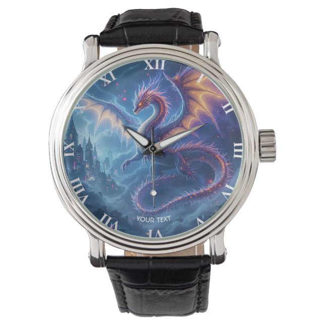 Fantasy Cute Blue Dragon City Watch (Front)