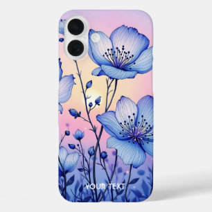 Fantasy Cute Blue Flowers Field iPhone 16 Plus Case