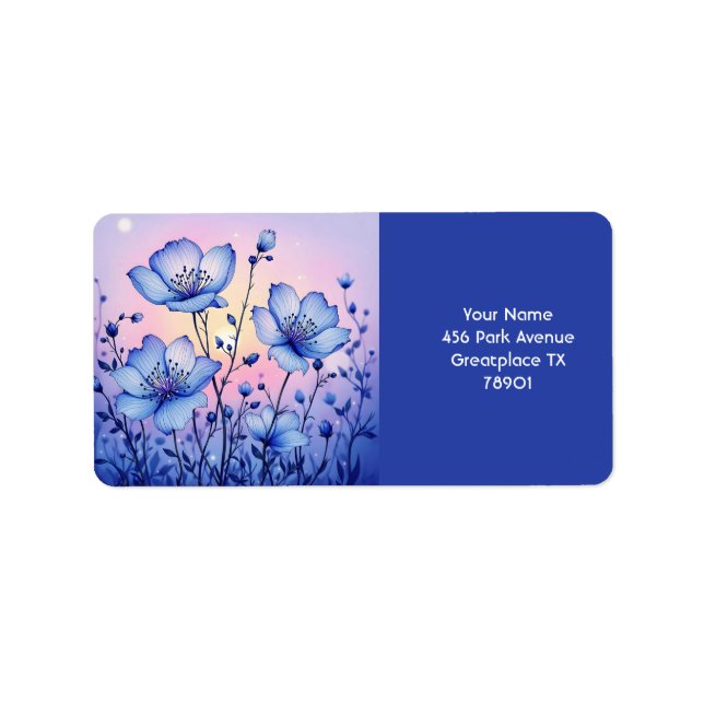 Fantasy Cute  Blue Flowers Field Label (Front)