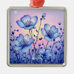 Fantasy Cute Blue Flowers Field Metal Ornament