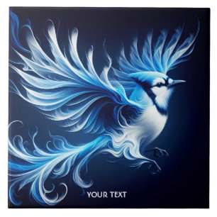 Fantasy Cute Blue Flying Bird Ceramic Tile