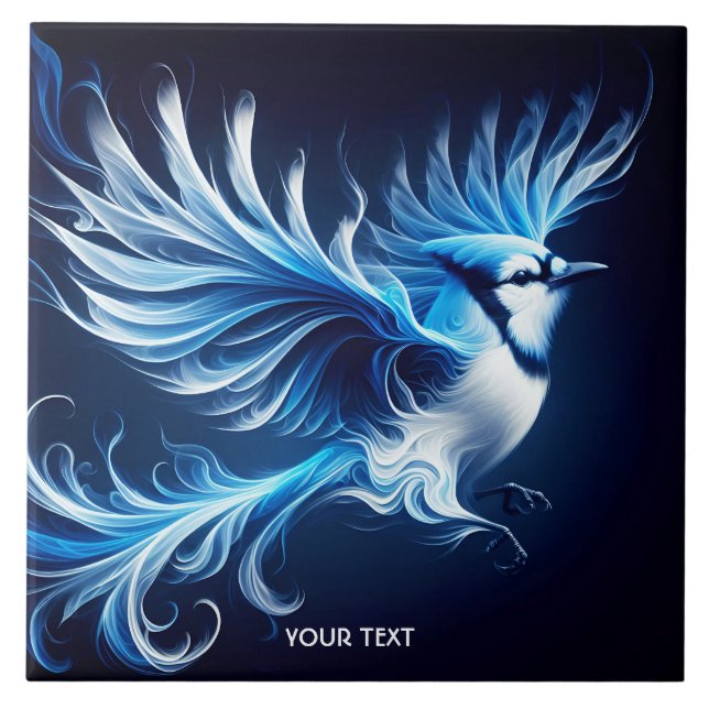Fantasy Cute Blue Flying Bird Ceramic Tile (Front)