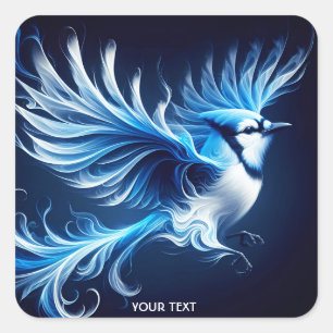 Fantasy Cute Blue Flying Bird Square Sticker