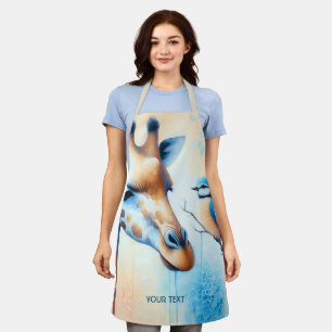 Fantasy Cute Blue Giraffe Bird Apron