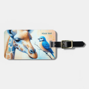 Fantasy Cute Blue Giraffe Bird Luggage Tag